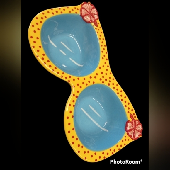 Sunglasses w Hibiscus Fun Funk Small Pet Food Dish - Picture 2 of 4